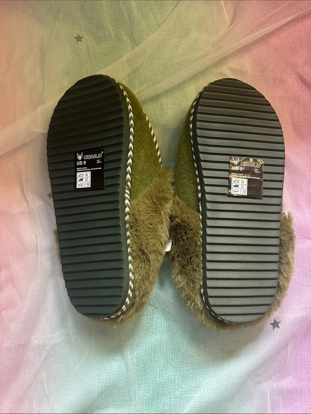 Men's Olive Faux-Fur Lined Slip-On Moccasins